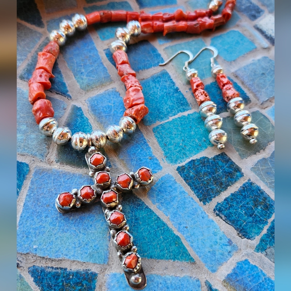 Sterling Silver Red Mediterranean Coral Necklace